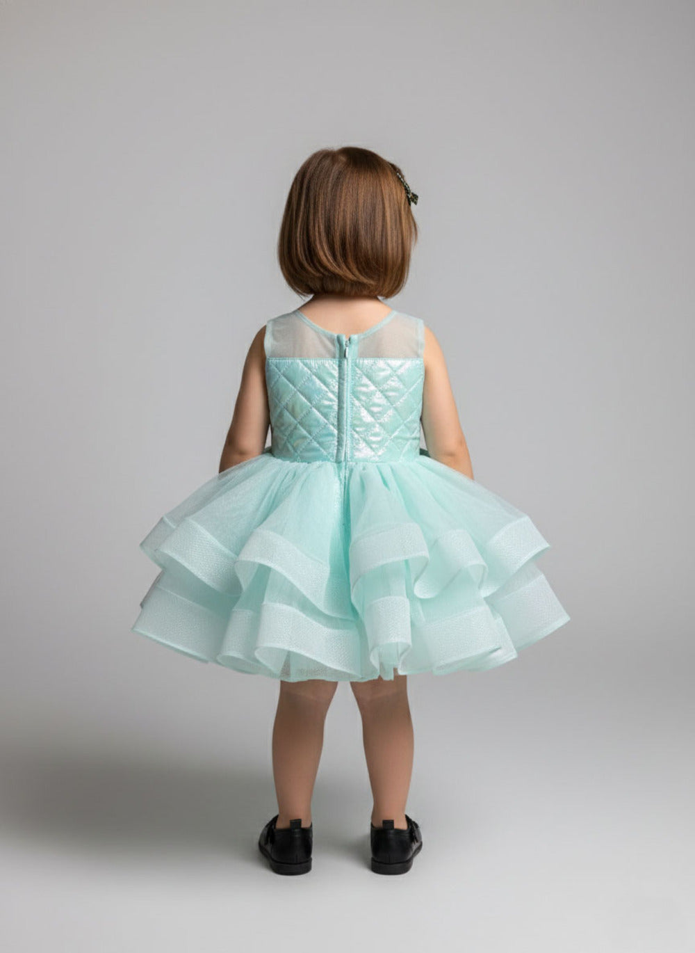 Katibi Kids Aqua Blue Layered midi dress.