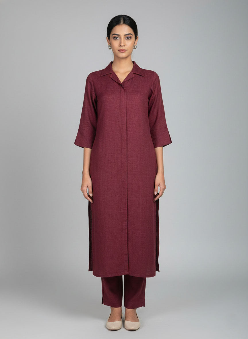 Soul Armor Ladies Solid Straight with Three Quarter Sleeves and Matching Bottom Kurti Set