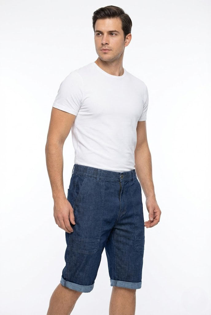 Beevee Mens Textured Cotton Rolled Hem Casual Shorts