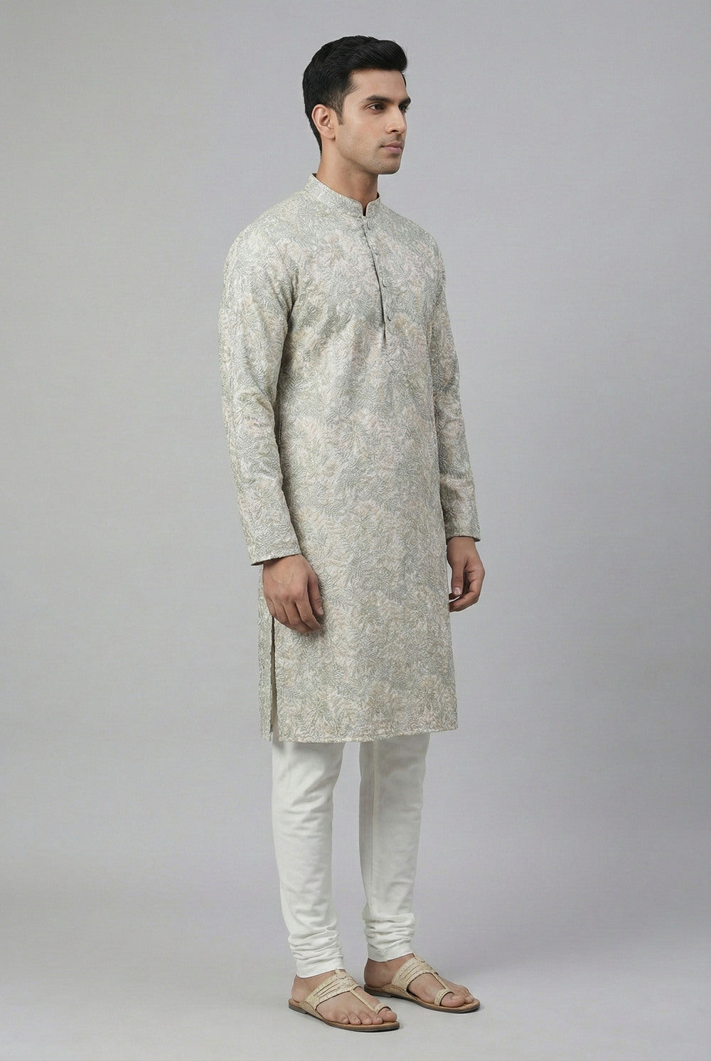 Soul Armor Mens Fawn Traditional Subtle Print Ethnic Kurta Set