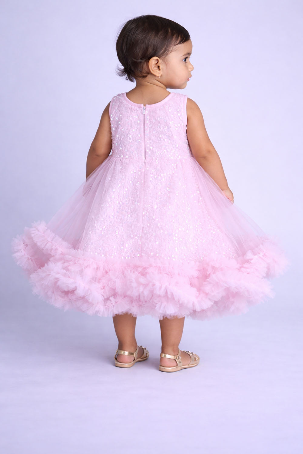 Katibi Blush Fuchsia Pink Layered Party Dress for Toddlers.