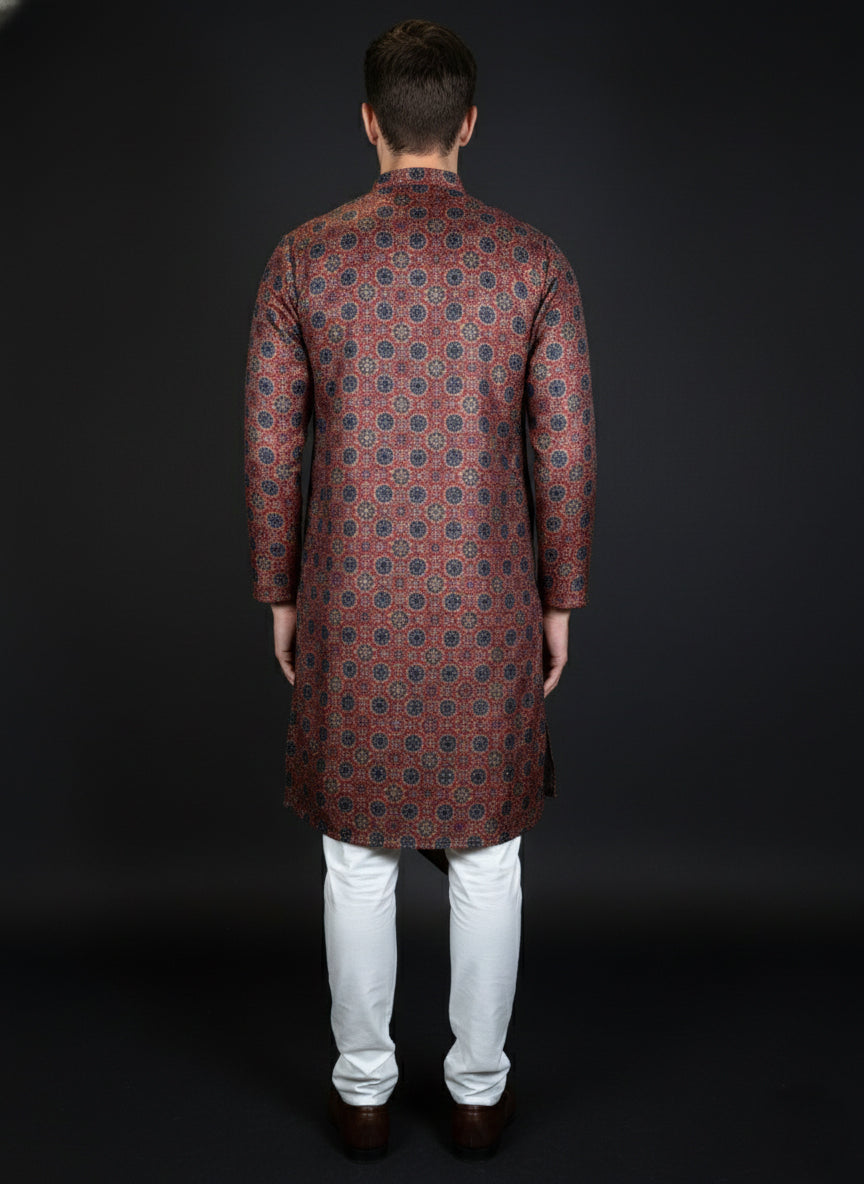 Soul Armor Self-Printed Mandarin Collar Mens Kurta Pajama Set