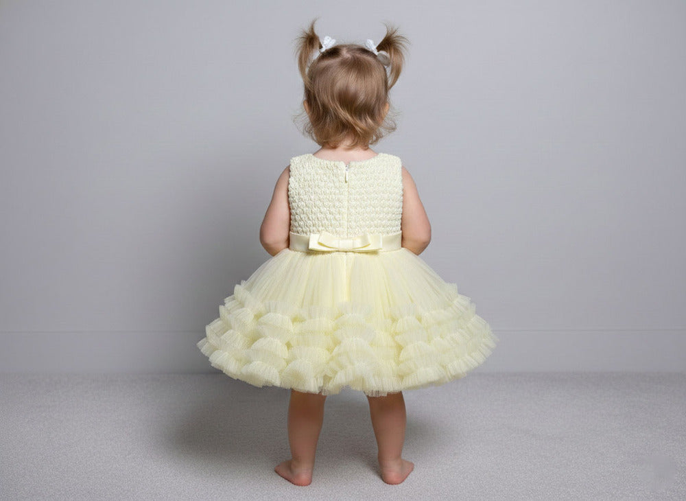 Katibi Soft lemon Yellow Birthday Dress for Baby Girls.