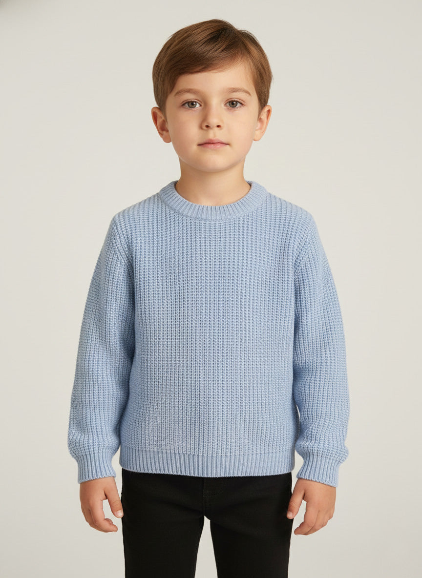 Vats Lil Luxe Solid Knit Kids Sweater with Ribbed Finish