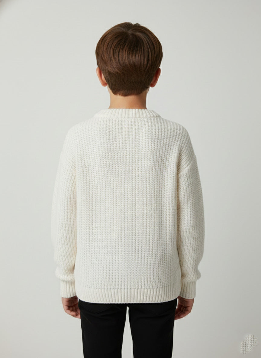 Vats Lil Luxe Solid Knit Kids Sweater with Ribbed Finish