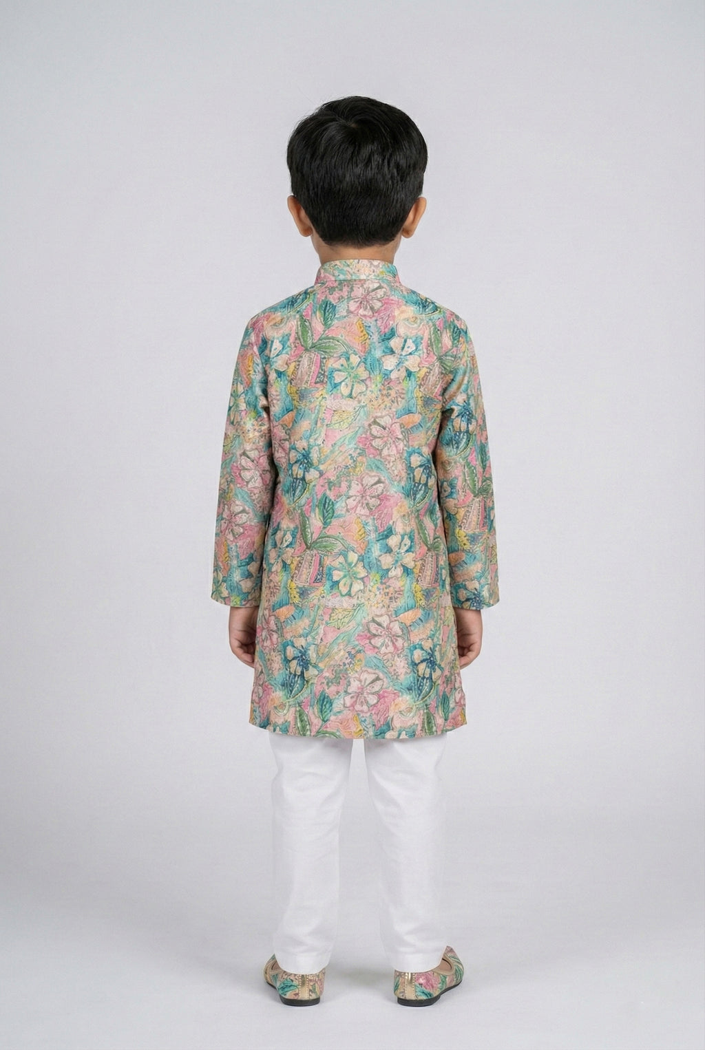 Elevate Pink Multicolor Floral Ethnic Design Straight Fit Full Sleeve Kurta Set