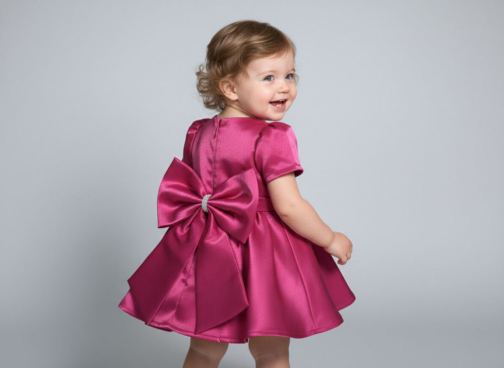 Katibi Baby Girls cherry Pink Party Wear frock.