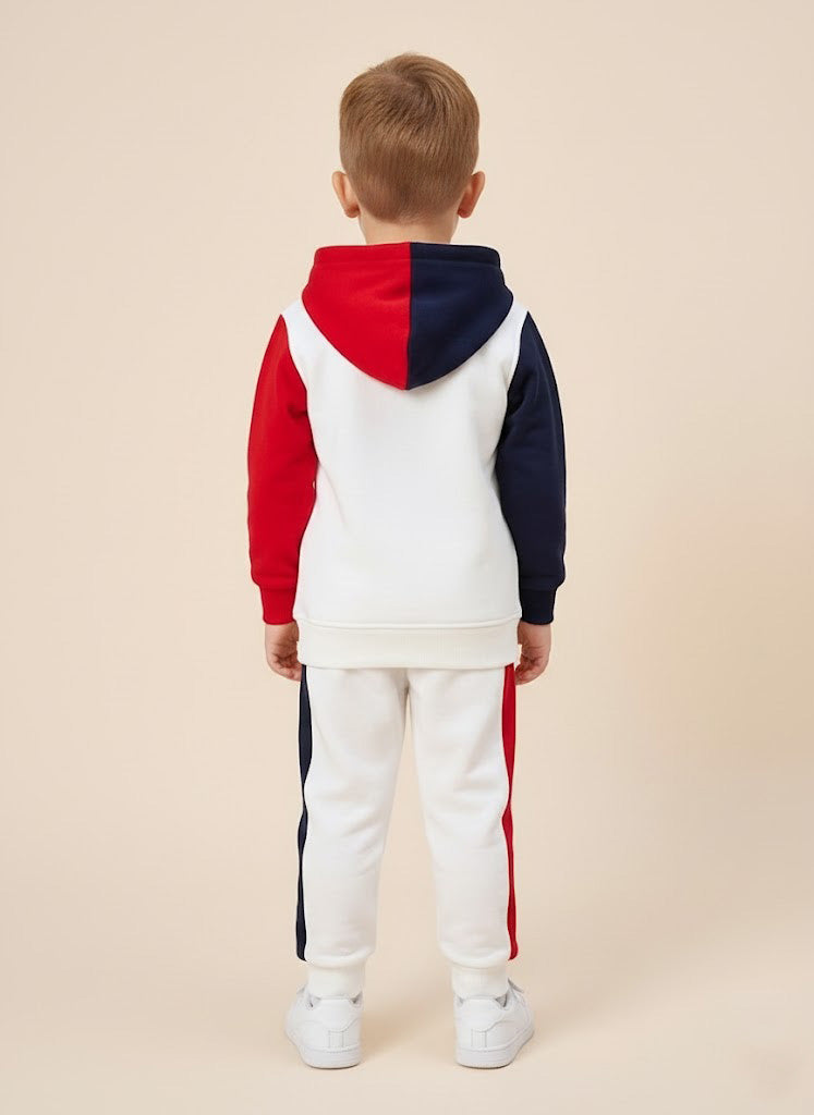 Vats Lil Luxe Boys Colorblock Hooded Jacket & Track Pant Co-Ord Set