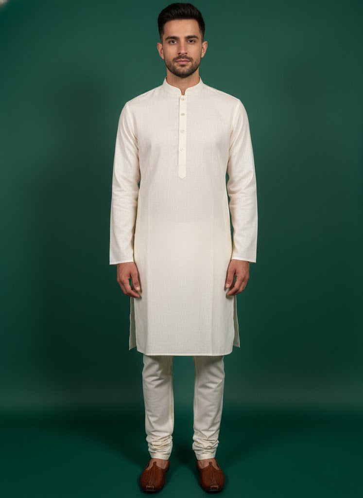 Soul Armor Solid Self-Textured Mandarin Collar Mens Kurta Set