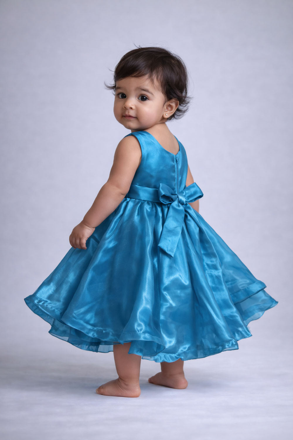 katibi Royal Blue Floral Party Frock for Toddlers.