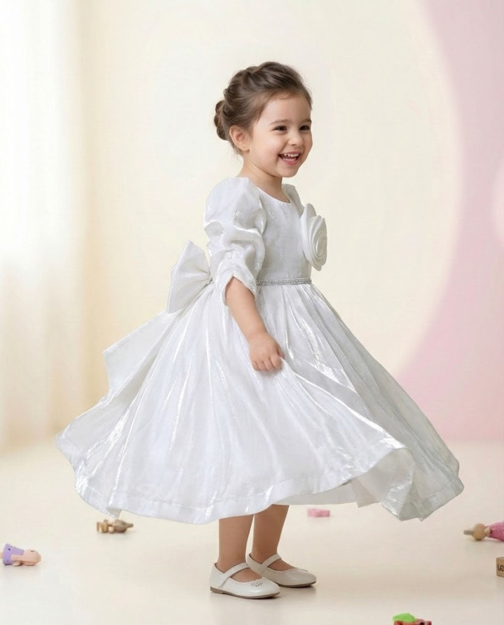 Katibi Cream Rose Detail Party frock for Little Girls