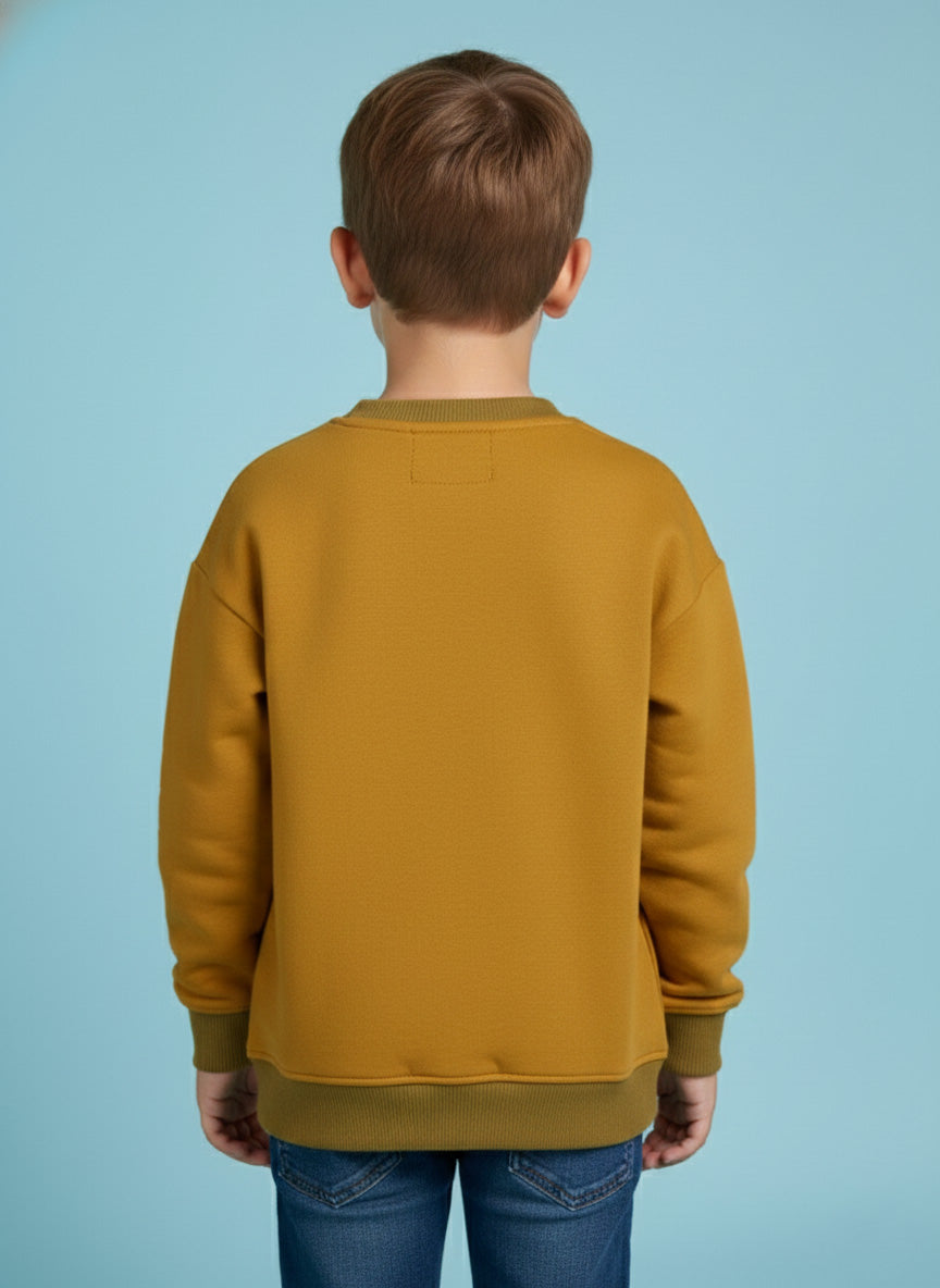 Vats Lil Luxe Mustard Printed Full Sleeve Kids Sweatshirt with Text Design