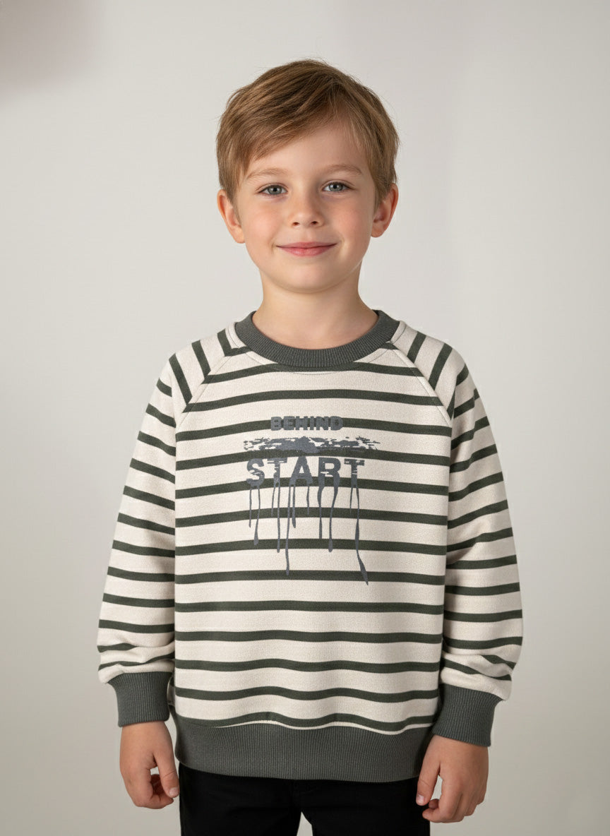 Vats Lil Luxe Kids Sweatshirt with Front Graphic Text and Stripe Design