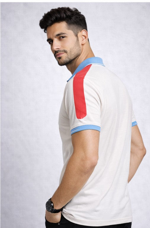 Louis Philippe Mens Solid Polo Neck Half Sleeve T-Shirt with Contrast Trim Detail