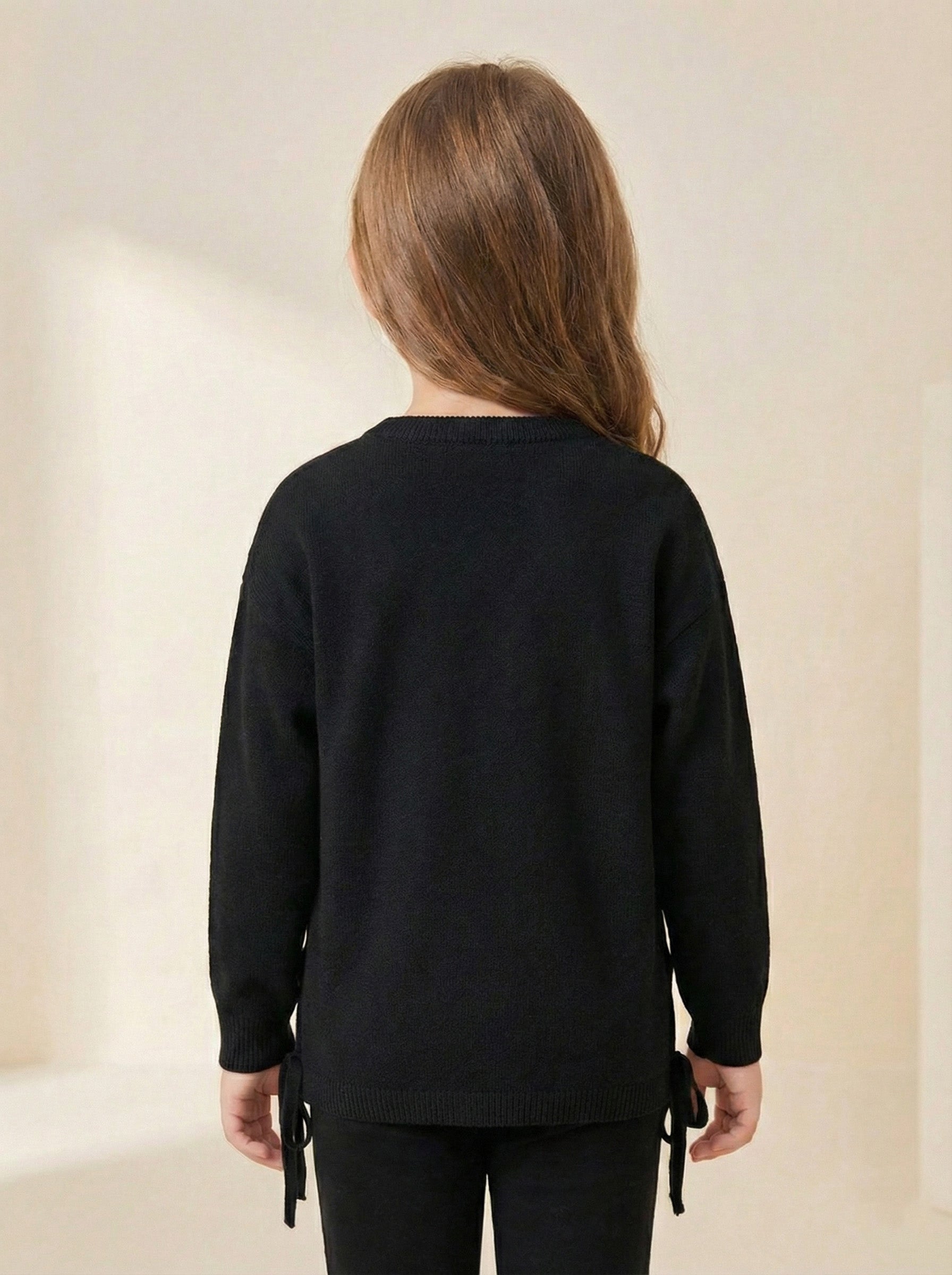 Vats Lil Luxe Solid Full Sleeve Dotted Girls Top