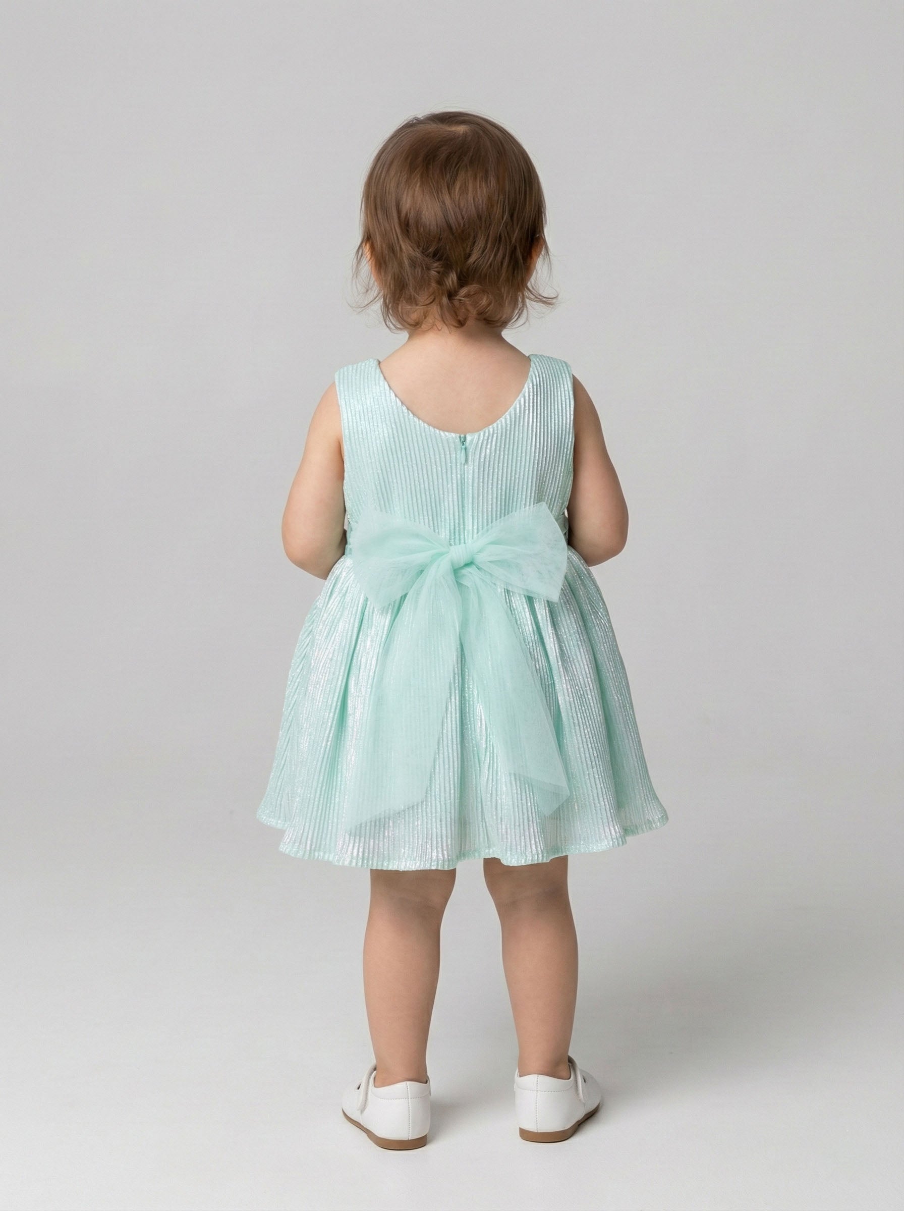 Katibi Girls Mint Green Bow Detail Net Party Wear Frock