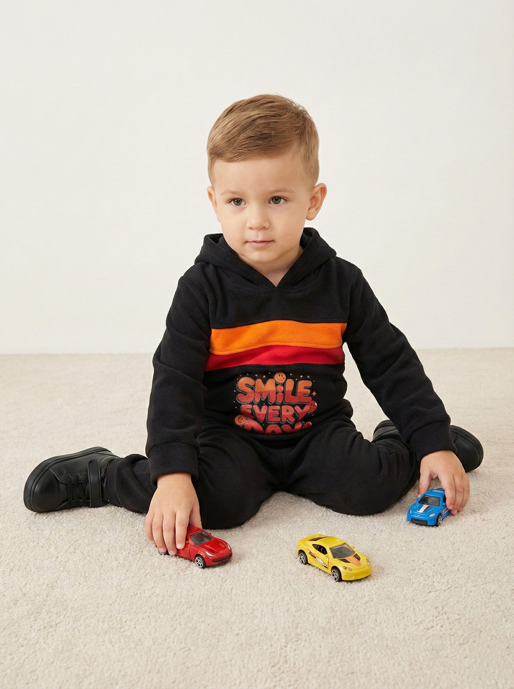 Vats Lil Luxe Boys Black Graphic Print Hoodie with Track Pant Set