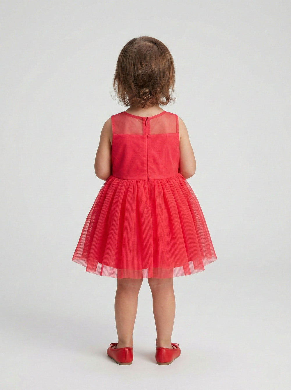 Katibi Elegant Red Tulle Party frock with for Baby Girls.