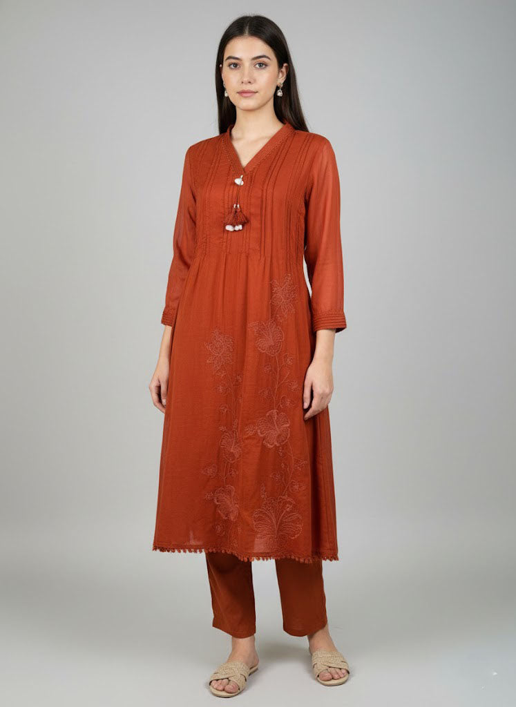 Soul Armor Ladies Straight Embroidered with Coordinated Pants and Dupatta Kurti Set