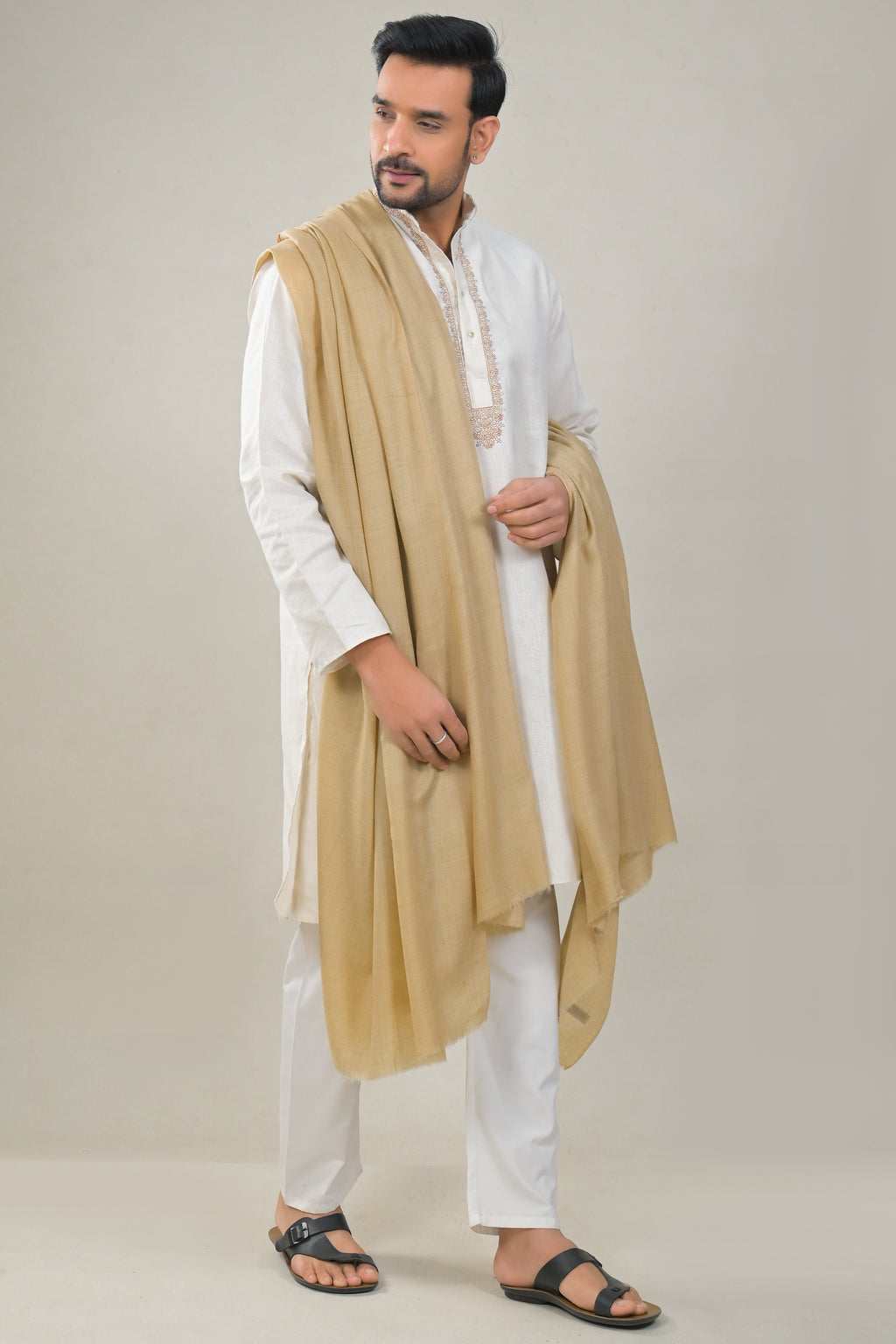 Elevate Natural Solid Winter Woolen Shawl