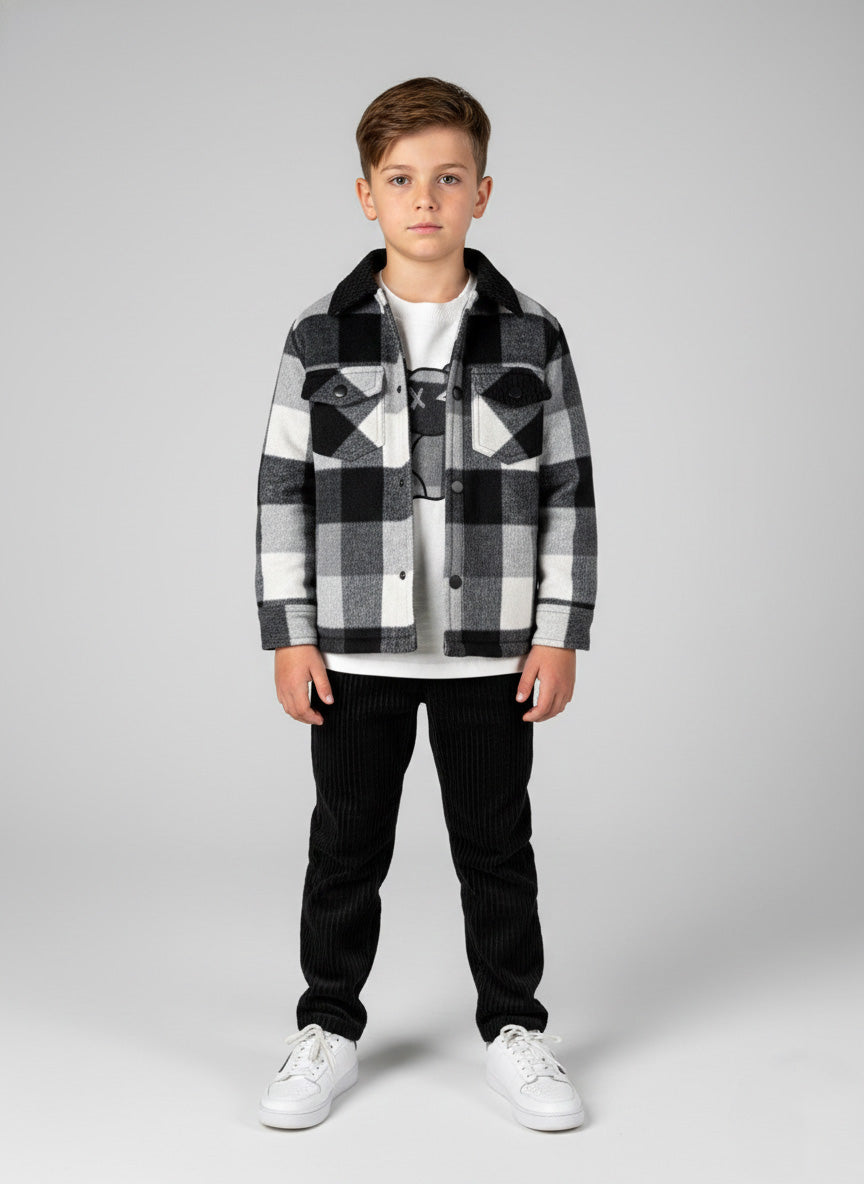 Vats Lil Luxe Checked Boys Bawa Suit with Button Front Jacket & Matching Bottom