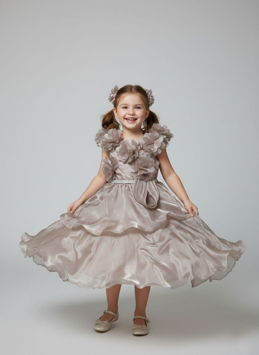 Katibi Kids Ruffle Neck Occasion cadbury gown.