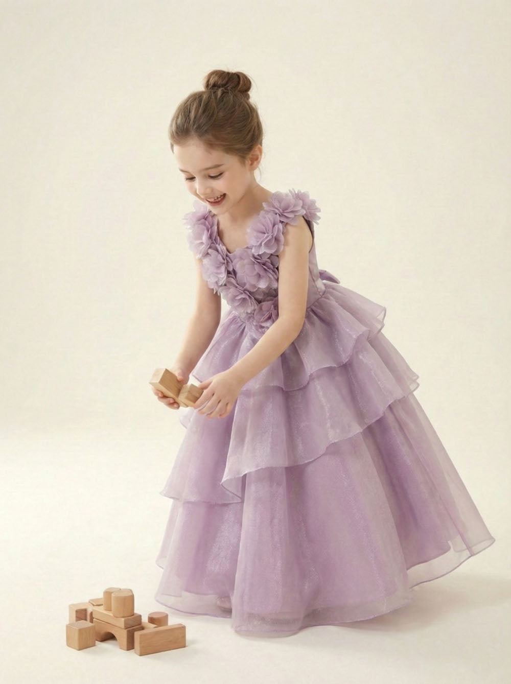 Katibi Elegant wine Ruffle Party Gown for Girls.