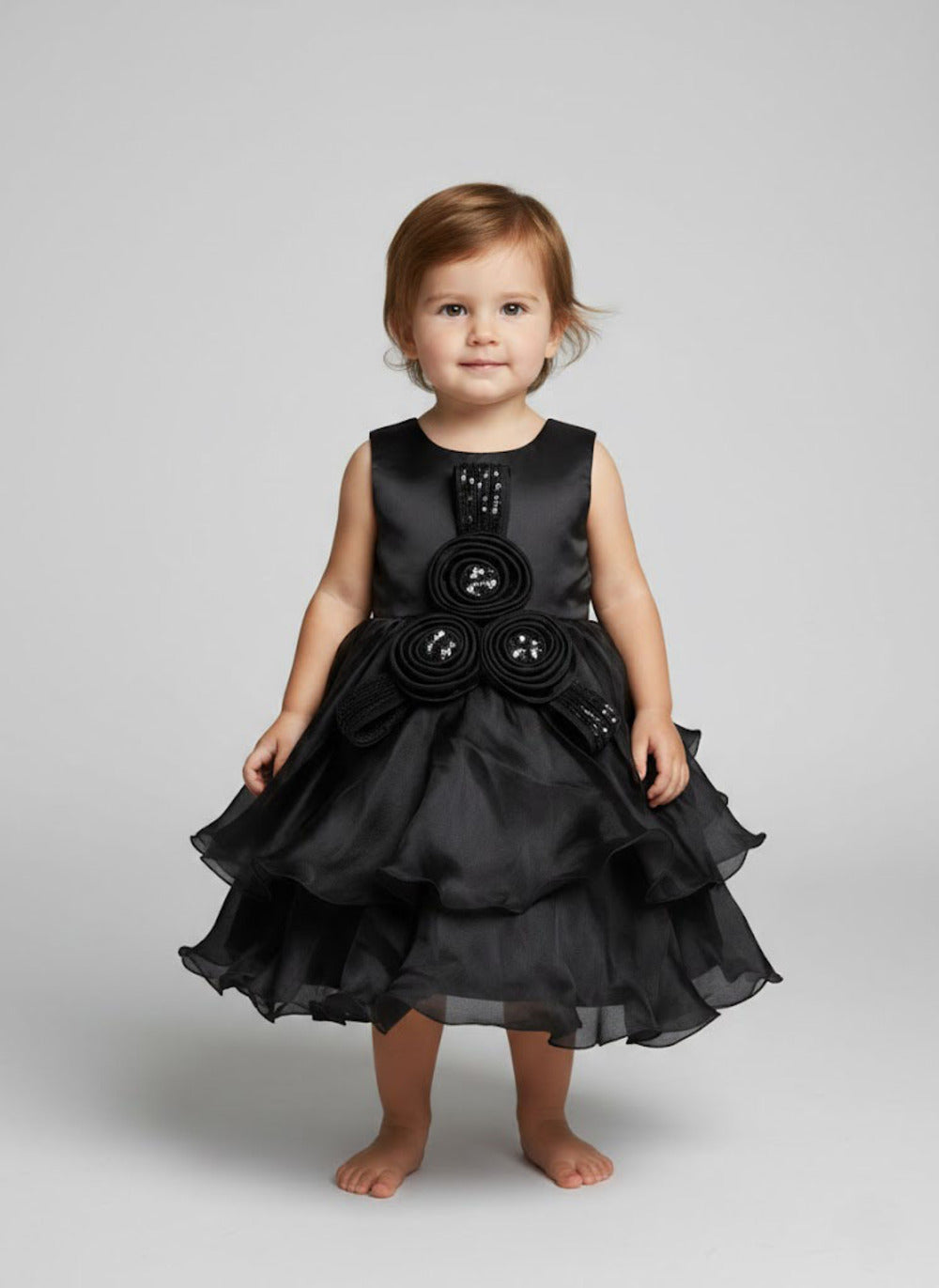 Katibi Elegant Black party gown with Designer Cape for Baby Girls.