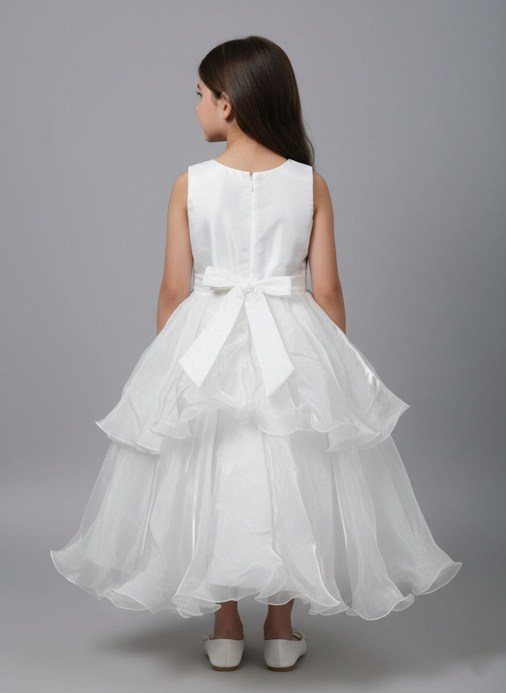 Katibi Elegant White Party Gown with gold Embroidered Jacket for Girls.