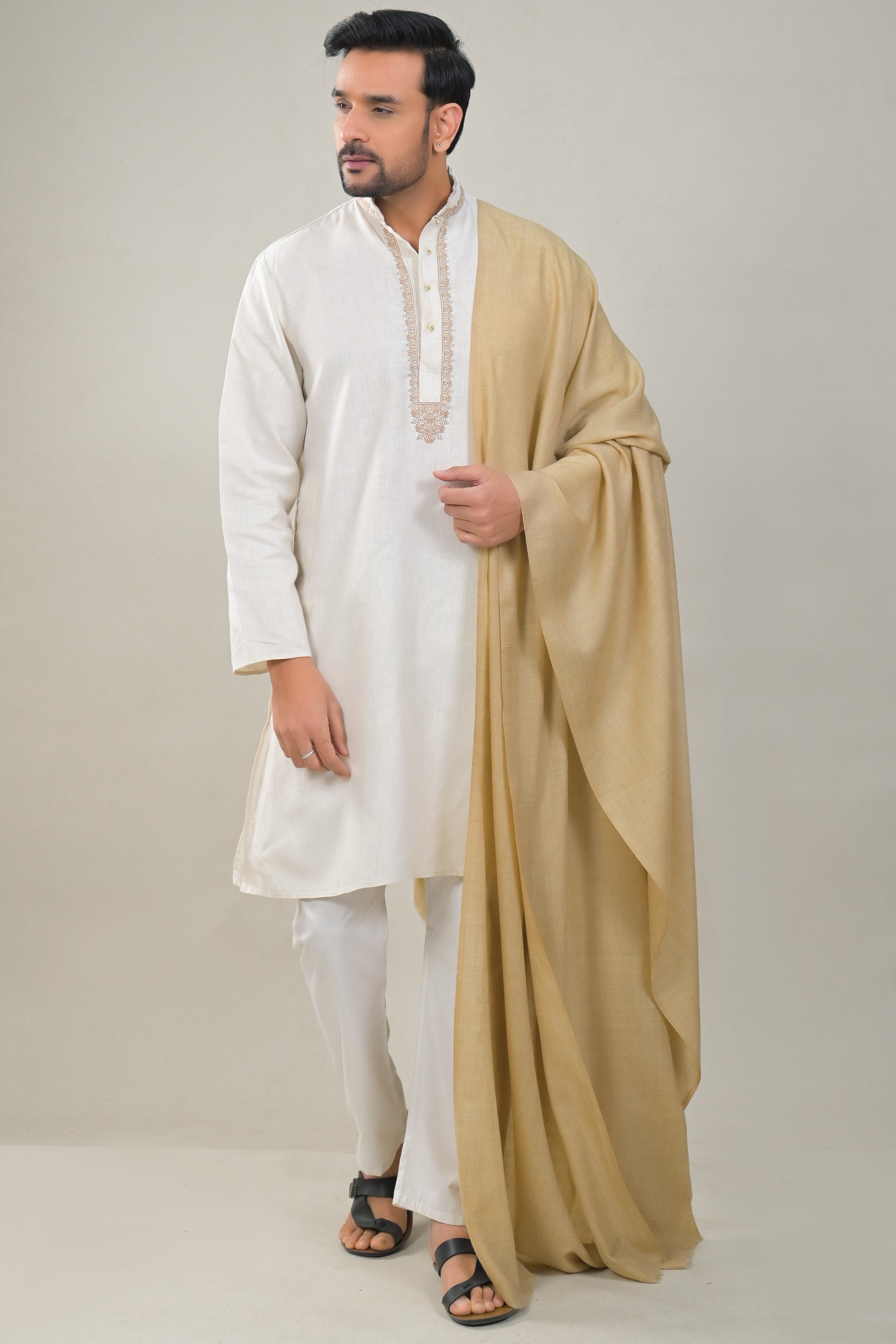 Elevate Natural Solid Winter Woolen Shawl