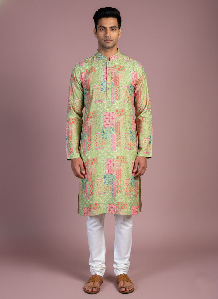 Soul Armor Mens Vibrant Folk Art Kurta Set