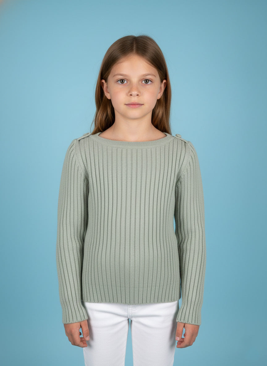Vats Lil Luxe Full Sleeve Girls Sweater with Ribbed Knit Design