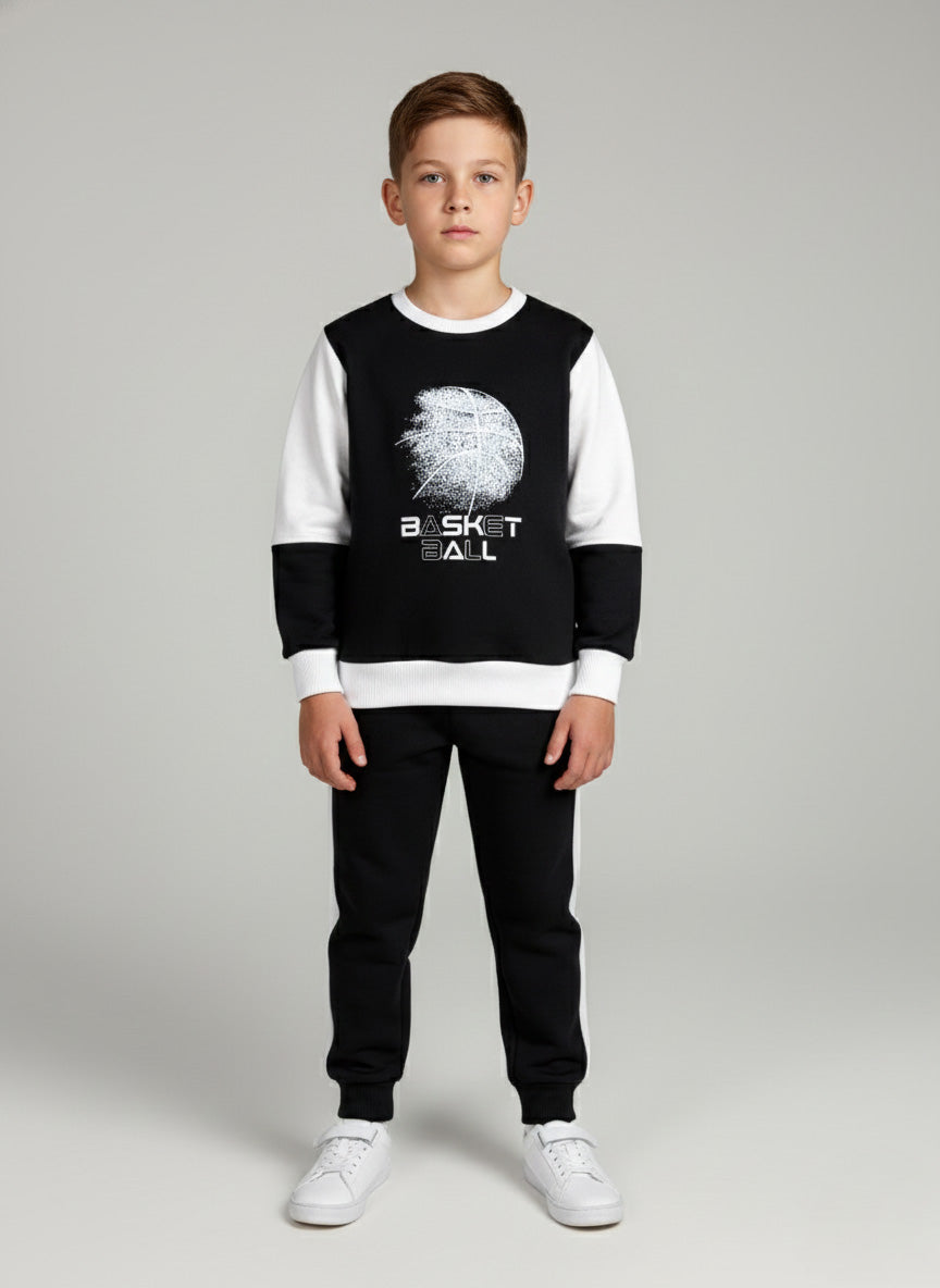 Vats Lil Luxe Printed Full Sleeve Kids Cord Set with Contrast Sweatshirt Top & Matching Bottom