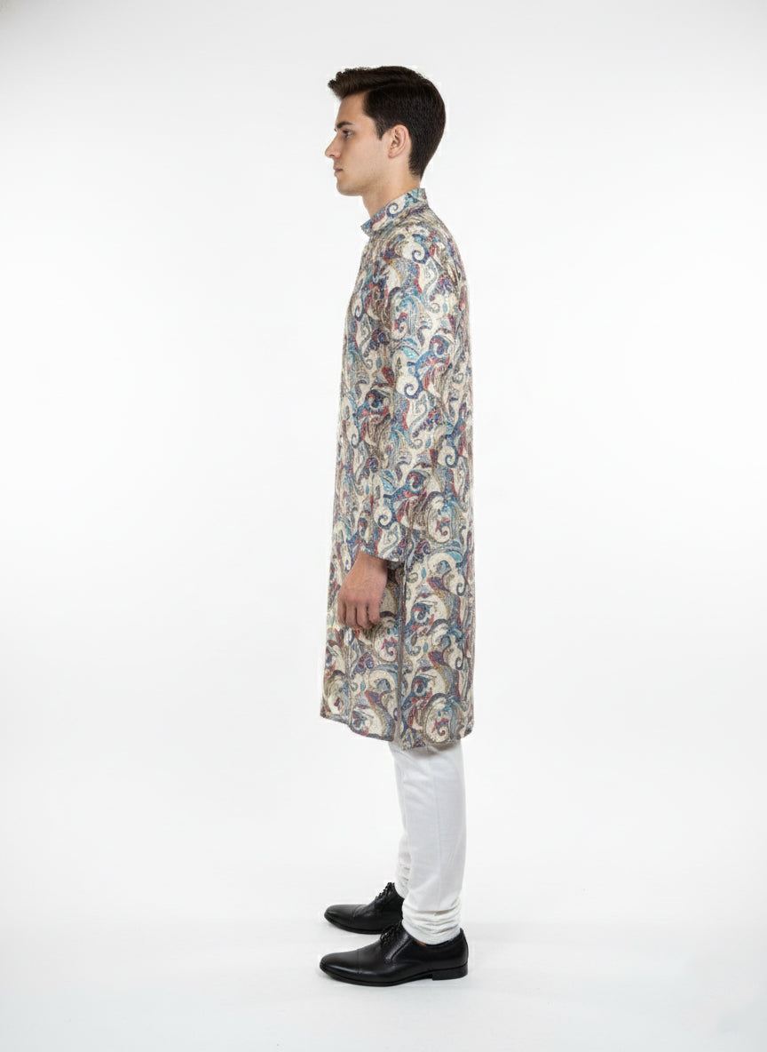 Soul Armor Mens Classic Paisley Pattern Kurta Set with Mandarin Collar