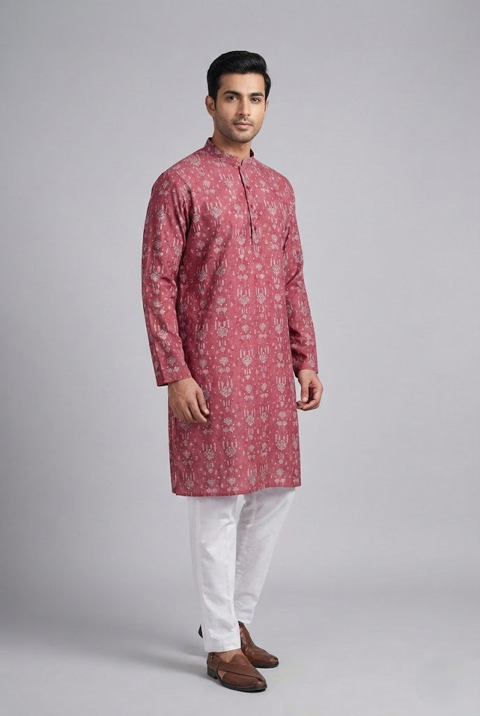Soul Armor Mens Classic Maroon Printed Ethnic Kurta Set