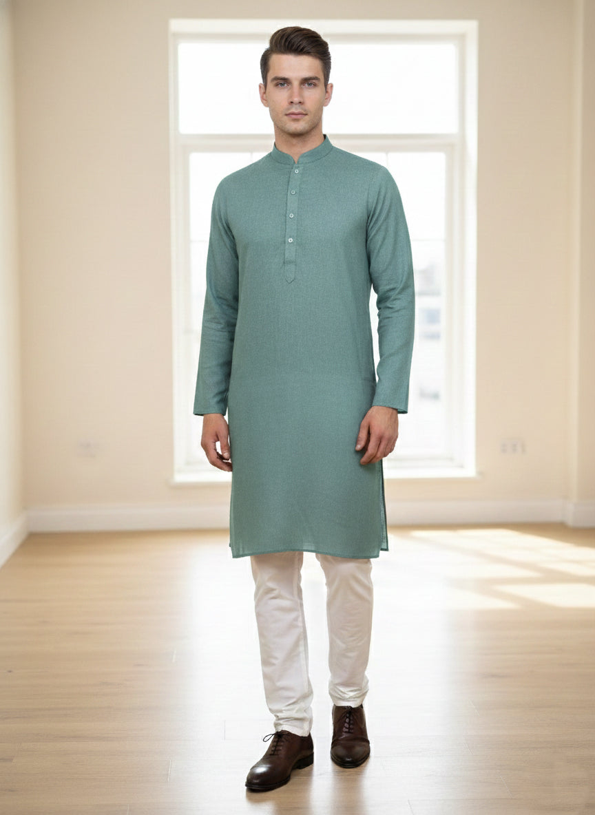 Soul Armor Solid Self-Textured Mandarin Collar Mens Kurta Set