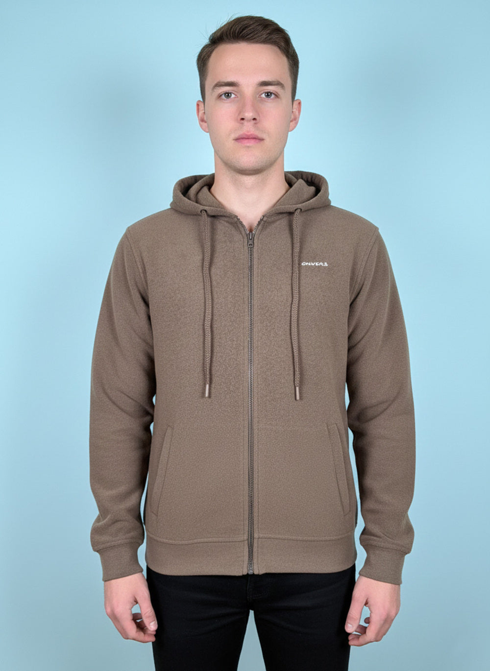 On-Vers Solid Hooded Full Zipper in Fleece Mens Sweatshirt.