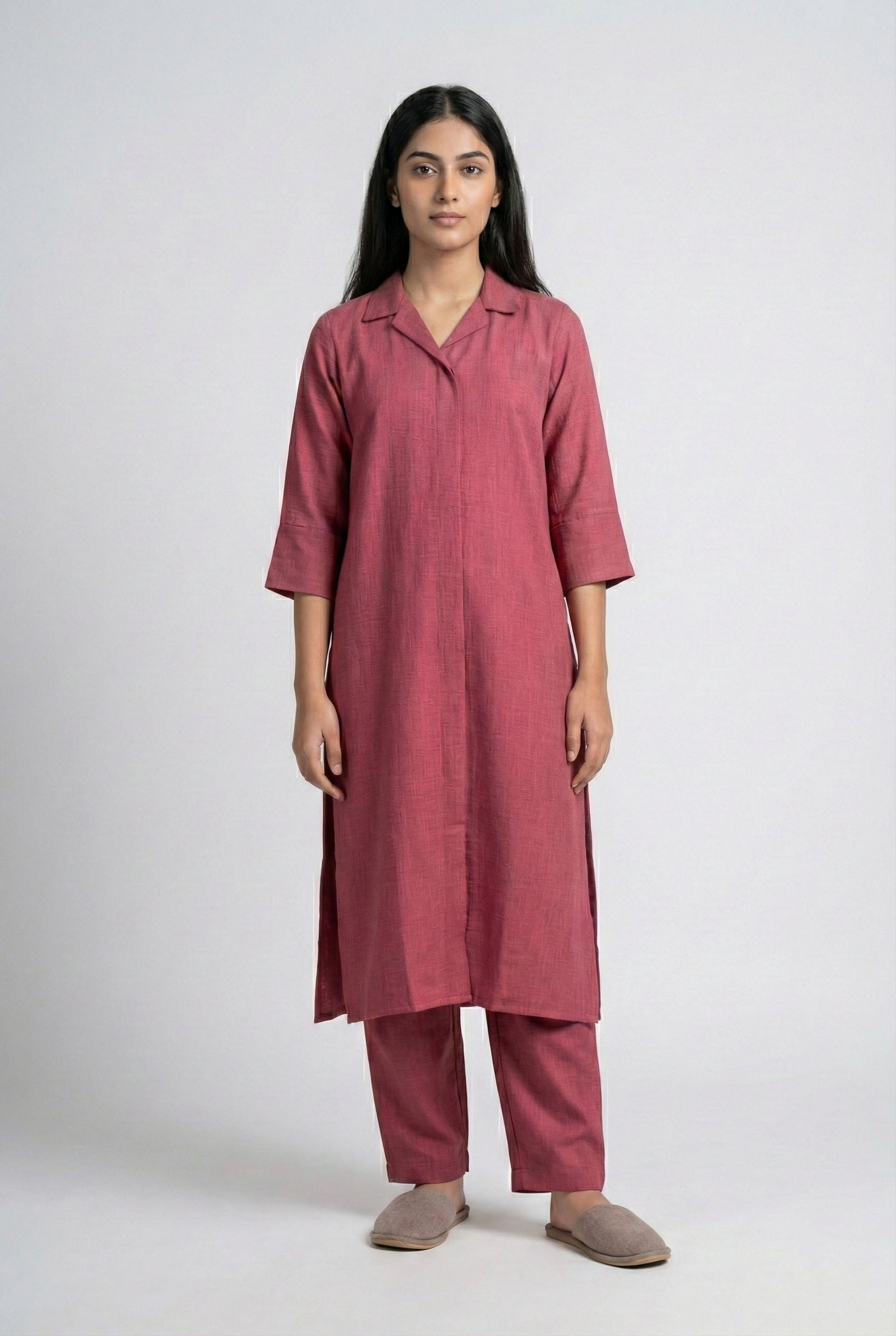 Soul Armor Ladies Solid Straight with Three Quarter Sleeves and Matching Bottom Kurti Set