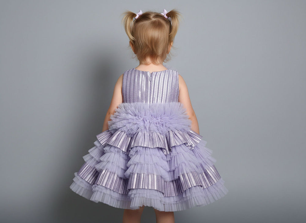 Katibi Royal Lavender purple Designer Party gown for Baby Girls.