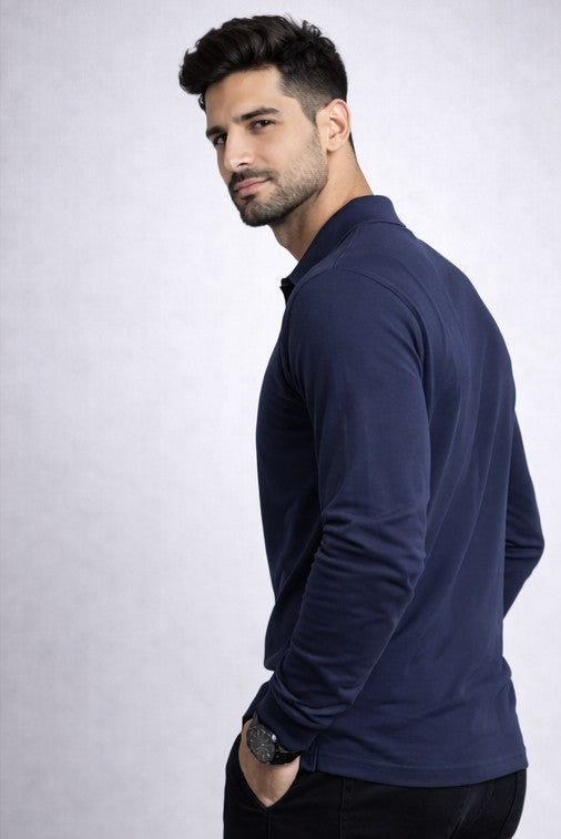 Louis Philippe Mens Solid Formal Look Full Sleeve Polo T-Shirt