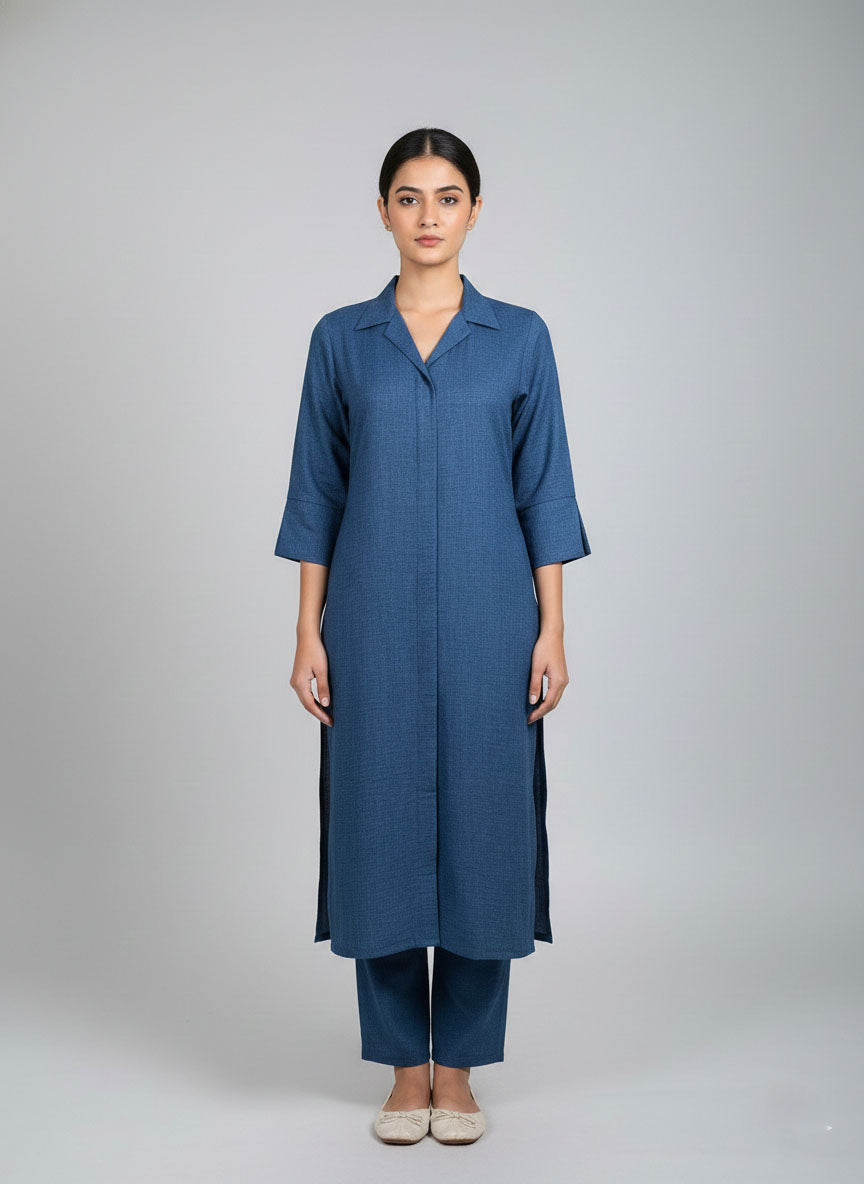 Soul Armor Ladies Solid Straight with Three Quarter Sleeves and Matching Bottom Kurti Set