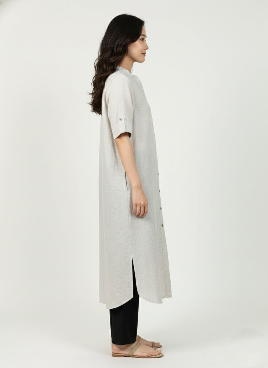 Soul Armor Ladies Solid Mandarin Collar Half Sleeve Kurti with Button Front Design