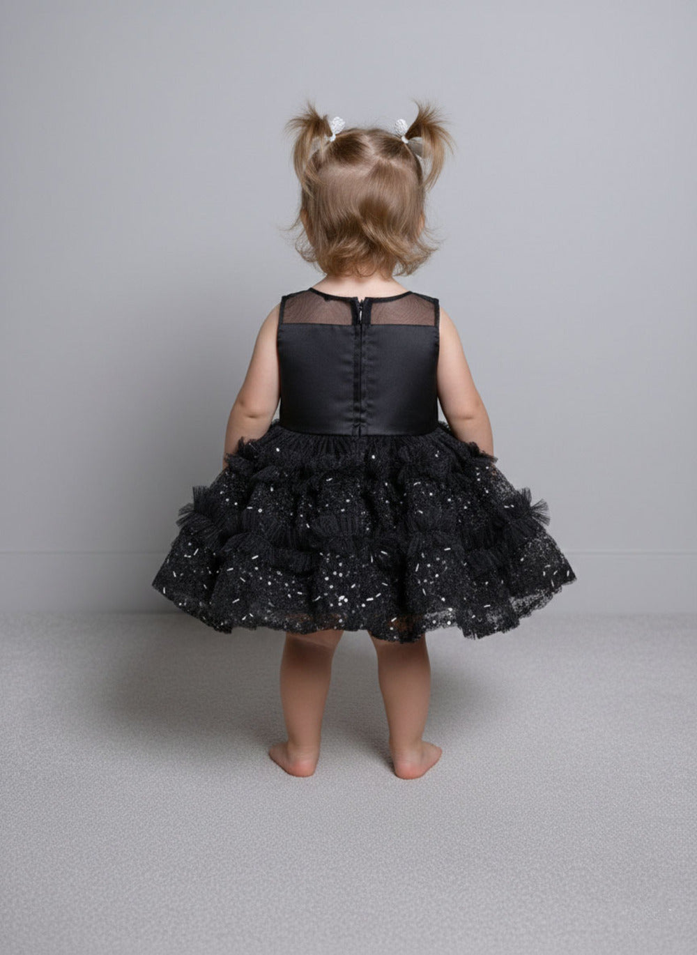 Katibi Kids elegant Black bow midi dress.