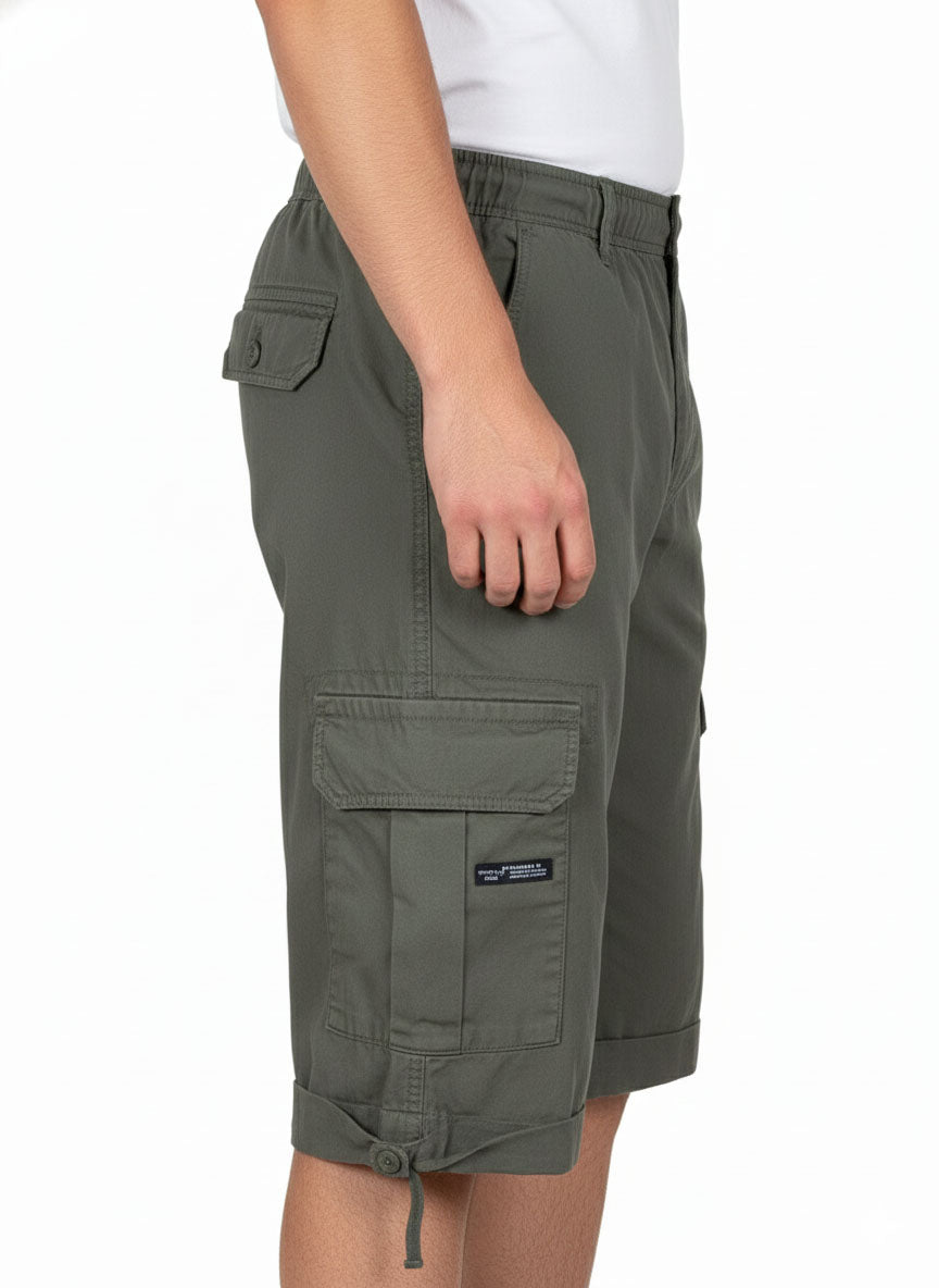Beevee Mens Olive Green Cargo Pocket Casual Shorts