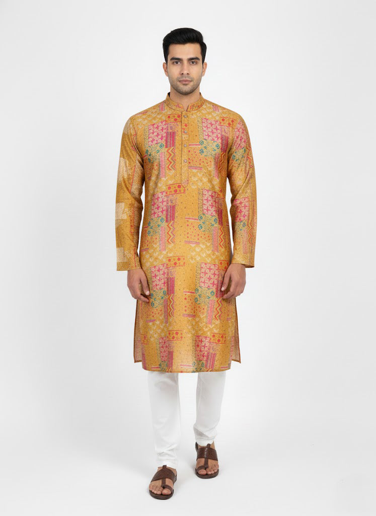 Soul Armor Mens Vibrant Folk Art Kurta Set