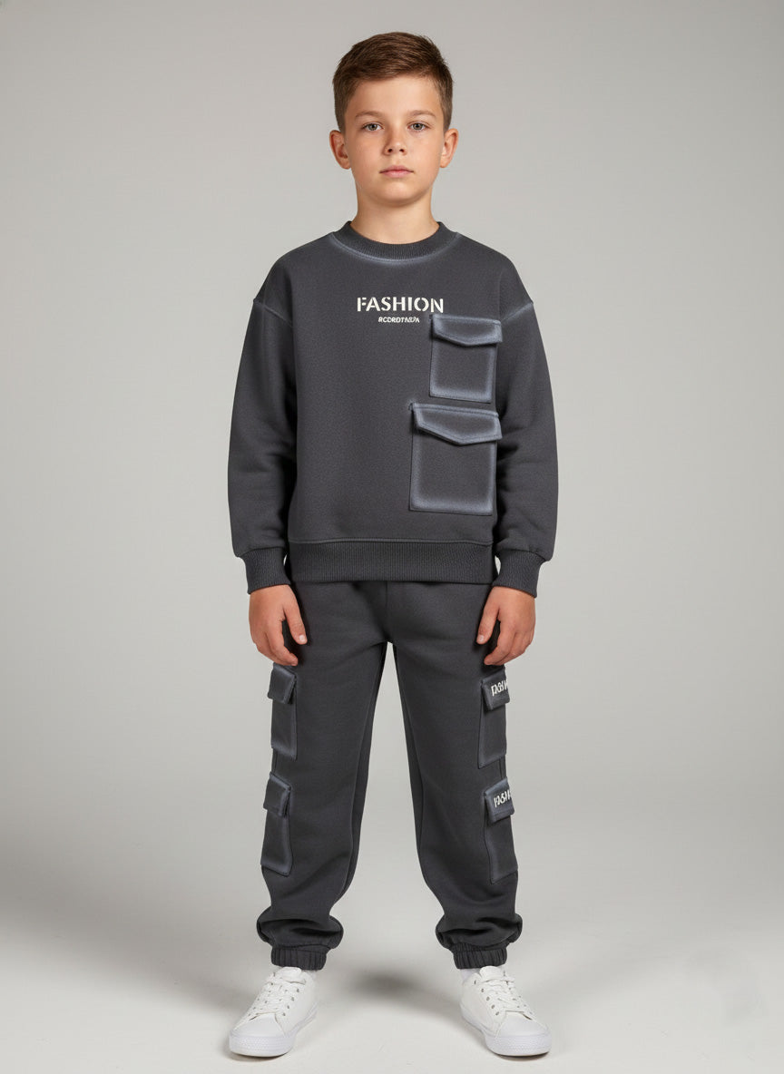 Vats Lil Luxe Full Sleeve Kids Cord Set with Utility Pocket Sweatshirt & Matching Bottom