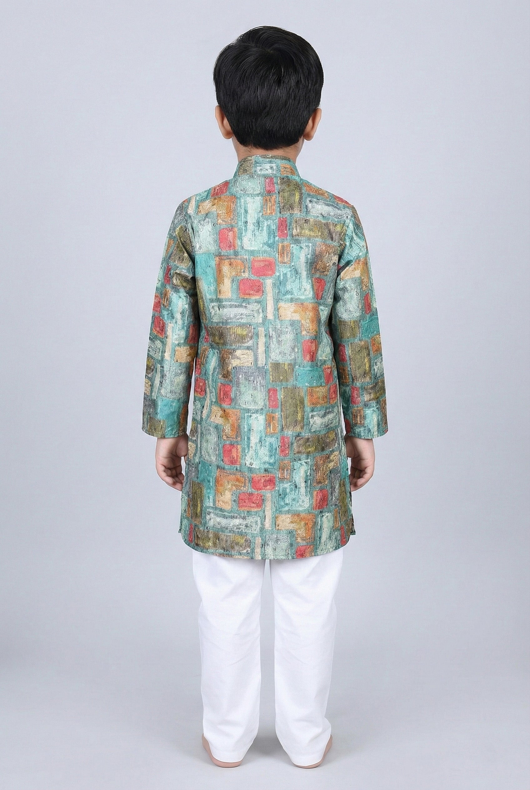 Elevate Green Multicolor Vibrant Artistic Surface Design Kurta Set