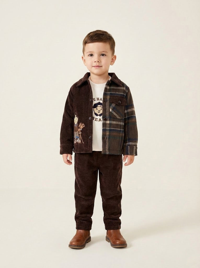 Vats Lil Luxe Boys Check Shirt & Solid Pant Co-ord Set with Graphic T-Shirt