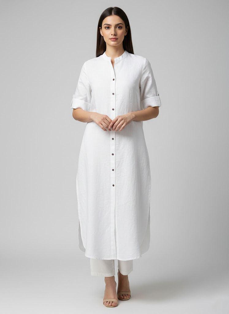 Soul Armor Ladies Solid Mandarin Collar Half Sleeve Kurti with Button Front Design
