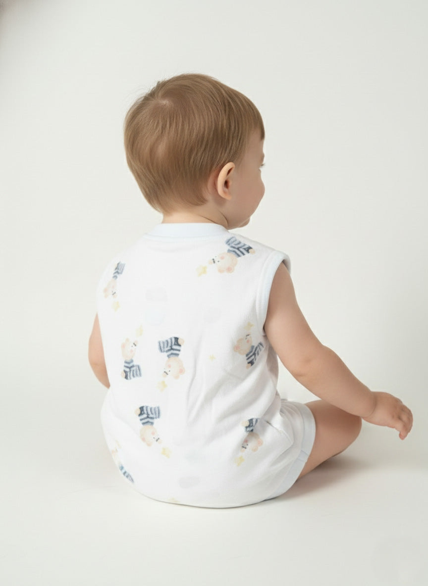 Vats Lil Luxe Printed Sleeveless Baby T-Shirt with Front Button Detail